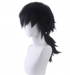 60cm Demon Slayer Kimetsu no Yaiba Tomioka Giyuu Must hobusesaba Parukas Cosplay kost&uuml;&uuml;m Kuumakindlad s&uuml;nteetilised juuksed Meeste Naiste Parukad One Size must