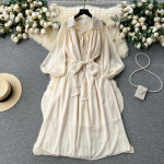 Prantsuse &scaron;ikid naiste maksikleidid, kaelarihmaga latern, varrukatega, pitsidega naiste suvekleit naistele A-line Vestidos Dropship One Size aprikoosi