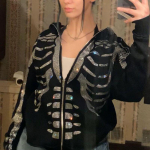 Skeleton Rhinestones naturaalvalge t&auml;ist&otilde;mblukuga kapuuts Meeste naiste topid 2022 Uued Y2k pikkade varrukatega pusad Pusad T&auml;navar&otilde;ivad Suurem&otilde;&otilde;tmelised S