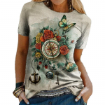 Moodne naiste T-s&auml;rk Suvine l&uuml;hikeste varrukatega T-s&auml;rgid Vintage lilleprintiga Naiste Pullover Street New Lady Suured T-s&auml;rgid 6XL XL