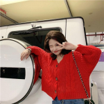 Korea stiilis kootud kampsun kardiganid naiste pikkade varrukatega, &uuml;he rinnaga naiste kampsun, massiivne kampsun Sueter Mujer one size punane