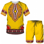 Suvine 2-osaline komplekt Aafrika printiga T-s&auml;rk + l&uuml;hikesed p&uuml;ksid &uuml;likond Vintage Africa Dashiki Enthic Style riided Meeste/naiste vabaaja dressi&uuml;likond XL