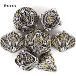 7 tk h&otilde;bedane kuldne pealuu metallist t&auml;ringud &otilde;&otilde;nsad metallist mitmetahulised t&auml;ringukomplektid, mis sobivad rollim&auml;nguks RPG lauam&auml;ngu kaardim&auml;nguks mitmev&auml;rviline