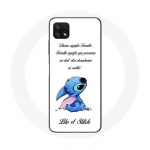 &Uuml;mbris Samsung Galaxy A22 5G Lilo ja Stitch Ohana Quote White jaoks