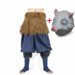 Anime Demon Slayer Kimetsu No Yaiba Hashibira Inosuke Cosplay kost&uuml;&uuml;m Pig Silikoonmask Mustad Sokid Sandaalid Parukas L