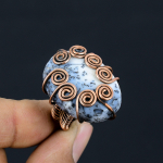 Natural Dendrite Opal Gemstone Handmade Copper Wire Wrap Ring Size 7 r8u86