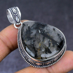 Natural Black Rutile Gemstone 925 Steling Silver Jewelry Pendant 2.05 j6m95