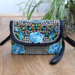 WTEMPO naiste etnilise stiiliga kahekihilised t&otilde;mblukuga k&auml;ekotid naiste suure mahutavusega vabaaja tikandiga kott 20*14cm sinine