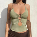 Moodsad &otilde;&otilde;nsad seksikad tanktopid Naiste Slim Fit Sling Crop Vest Top Y2K Solid Elegnt Office Lady Backless Tanks Camis Naiste R&otilde;ivad 24084 S armee roheline v&auml;rv