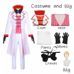 Lucifer Hazzbin Cosplay Kost&uuml;&uuml;m Liblikpael Kost&uuml;&uuml;m Meeste &Uuml;htne &Uuml;likonna Jakk Vest P&uuml;ksid Parukas Halloweeni S&uuml;nnip&auml;evapeo Meeste Kost&uuml;&uuml;m L-(Costume+Wig)