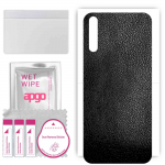 apgo Protective Skin Sticker for the back compatible with Huawei Y8p, Wrap Film, Foil, Vinyl - Pattern Black Leather
