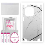 apgo Protective Skin Sticker for the back+sides compatible with Apple iPhone 15 Pro Max, Full Wrap Film, Foil, Vinyl - Pattern White Marble