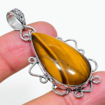 Natural Tiger Eye Gemstone Handmade 925 Sterling Silver Pendant 2.13 s9u70