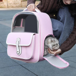 Kassi seljakoti kandekott hingavast v&otilde;rgust l&auml;bipaistva aknaga kaasaskantav lemmikloomareis roosa