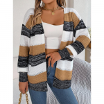 Casual Hollow Contrast triibuline Lantern Sleeve kardigan kampsun jope S roosa