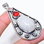 Natural Rainbow Moonstone, Garnet 925 Sterling Silver Gift Pendant 2.60 t4o83