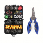 Kalastustarvikute komplekt koos tarvikute karbiga 263 tk/komplekt, mis sisaldab tangide jigi konksu, raskuse p&ouml;&ouml;ret, kl&otilde;psatusega liugurid 120mm