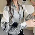 Pikkade varrukatega vabaaja topid, suured vabad &scaron;ifoonist s&auml;rgid naiste kevad- ja s&uuml;gisrev&auml;&auml;riga elegantsed tr&uuml;kitud pluusid XXXL