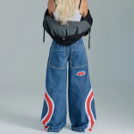 Baggy Teksad Naised Ameerika vintage k&otilde;rge v&ouml;&ouml;kohaga teksad Harajuku t&auml;navar&otilde;ivad Trend Teksad Modellid Hip-hop laia s&auml;&auml;rega p&uuml;ksid naistele M sinine
