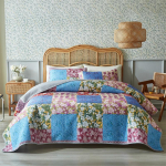 3tk Ultrahelipesu puuvillast tr&uuml;kitud pastoraalne tepitud voodikate Pehme hingav voodilina 2 tk padjap&uuml;&uuml;riga 3pcs set 264x230cm