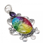 Rainbow Solar Quartz, Amethyst 925 Sterling Silver Jewelry Pendant 3.35 p7o80