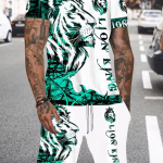 Uus meeste suvine igap&auml;evane l&uuml;hikeste varrukate ja l&uuml;hikeste p&uuml;kste komplekt Cool The Lion King tr&uuml;kiga T-s&auml;rk ja n&ouml;&ouml;riga l&uuml;hike komplekt meeste komplekt S