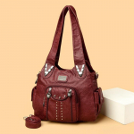 Uued Naiste luksuslikud k&auml;ekotid naiste kotid disainer Vintage pehmest nahast kotid Mood Satchel Mootorrattakott Tote Bags k&auml;ekott veinipunane v&auml;rv