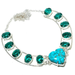 Natural Turquoise,Tourmaline Gemstone 925 Sterling Silver Gift Necklace 18 p2m08