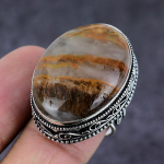 Natural Plume Agate Gemstone Handmade 925 Sterling Silver Jewelry Ring S.7 a7t12