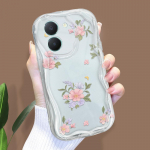 Armas koomiksimustriga kreemjas tekstuuriga korpus, lainelise servaga pehme silikoonkaanega telefoni&uuml;mbris Vivo jaoks Vivo Y27 5G must