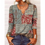 VEZFAA Naiste moe vabaaja kevadise s&uuml;gislillemustriga pikkade varrukatega V-kaelusega pluusid ja s&auml;rgid S