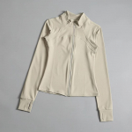 Naiste k&otilde;rgekvaliteediline seisva kraega pikkade varrukatega vabaaja jope jooksutreeninguks, tuulekindel &uuml;likond S beež