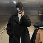Pikk tolmukate Meeste Talvine Korea stiilis Trenchcoat Meeste &Uuml;hev&auml;rviline Kahekordne Villane Kangas Mantel L&otilde;tv Vabaaja Trenchcoat &Uuml;ler&otilde;ivad S must