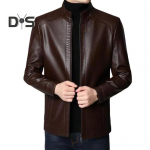 Meeste jope, krae rev, pikkade varrukatega t&otilde;mblukuga plekk Kunstnahast jakk Palus vooder &auml;rimantel M kohv