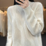 Naiste pulloverid s&uuml;gis/talvine Kvaliteetne pehme meriinovillane poolk&otilde;rge kaelus ja paks ka&scaron;miirist sviiter L valge