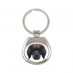 Leonberger - geometric keychain with a photo and the inscription Art-Dog valge