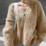 Kevade ja s&uuml;gise imitatsioon naaritsast kardigan pikkade varrukatega kootud naiste topid vabaaja mugavad &scaron;ikk kudumid kampsun S