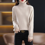 Naiste ka&scaron;miir kampsun Qinghe ka&scaron;miir 30% ka&scaron;miir 70% vill s&uuml;gis-talvine ka&scaron;miir paks pullover pehme ja soe XL beež