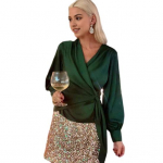 Naiste s&auml;rk V-kaelusega k&uuml;ljepaeltega laterna pikkade varrukatega pullover-pluusid, &uuml;hev&auml;rviline t&ouml;&ouml; S tumeroheline v&auml;rv