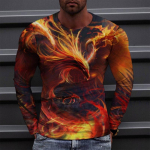 Kevad S&uuml;gis 3D Digitaaltr&uuml;kiga F&ouml;&ouml;niksi Leek Meeste Vabaaja Lahtise L&otilde;ikega Pikkade Varrukatega T-s&auml;rk Pukseerid&Pikad Varrukad Meeste S punane