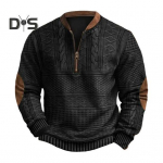 S&uuml;gistalvine meeste dressipluus, poolt&otilde;mblukuga, rombikujuline tekstuuriga lapiline kaelus, pullover, pikkade varrukatega, igap&auml;evane v&auml;lispordi topp 2XL must
