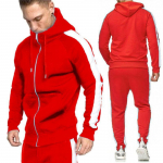 Uus meeste mood, 2-osaline triibuline s&ouml;rkimiskost&uuml;&uuml;m, kapuutsiga kapuutsiga jope ja dressip&uuml;kste komplekt L punane