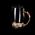 Emaili lilledega teetassi taldrikukomplekt Elegantne lilleline teetassi komplekt uhke klaasist kohvikruusid, kingitus emale Hight Cup