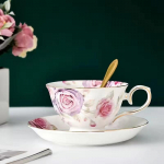 Hiina keraamiline kohvitass teetass retrotr&uuml;kiga, taldriku ja segamislusikaga 1 cup+1 plate+1 spoon