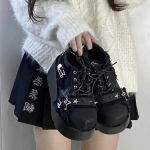 Mood Punk Gooti Lolita Kingad Naiste Platvorm Denim Kingad Disain T&auml;hed Metallkett Sinised Denim Saapad Cosplay Naiste Saapad Jk Must King 35 must