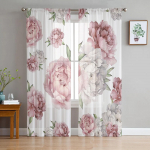 Vanaaegsed Lilled Roosa Pojeng Valged &Otilde;hulised Kardinad Elutoa Kaunistuseks Aknakardin K&ouml;&ouml;gi T&uuml;ll Voile Organza Draperiid W135 x H115cm x1&Rod Pocket