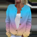 Naiste mood tr&uuml;kitud pikkade varrukatega kootud kardiganist n&ouml;&ouml;biga sulejope L sinine