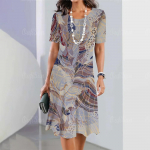 Suvised naisteriided l&uuml;hikeste varrukatega kleidid ebakorrap&auml;raselt prinditud pikk kleit 3d retro stiilis naisteriided lahtised &uuml;mara kaelusega pullover XL