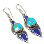Natural Tibetan Turquoise, Lapis Gemstone Handmade Jewelry Earring 2.40 o6n86