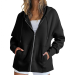 Naiste lukuga kapuutsiga pikkade varrukatega s&uuml;gisene &uuml;lem&otilde;&otilde;duline dressipluusjakk taskutega moer&otilde;ivad kapuutsiga dressipluusid naistele L must